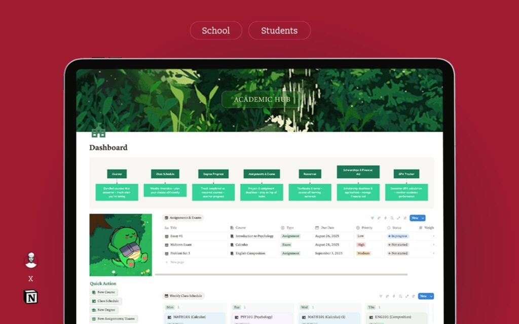 Academic-hub-study notion template for students