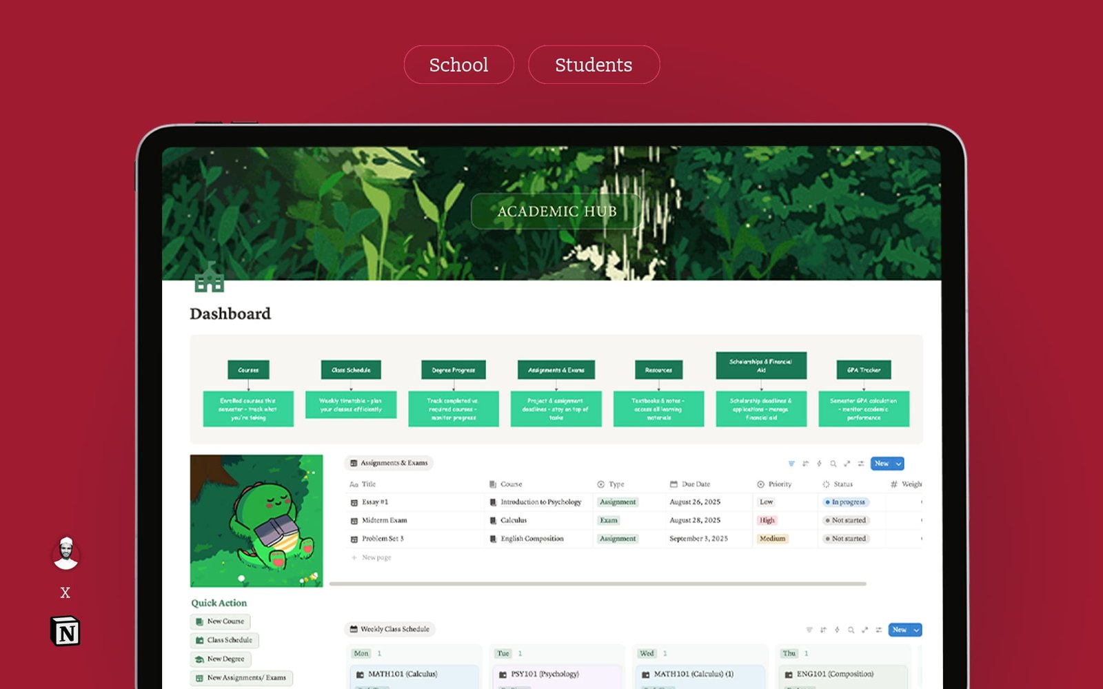 Academic-hub-study notion template for students