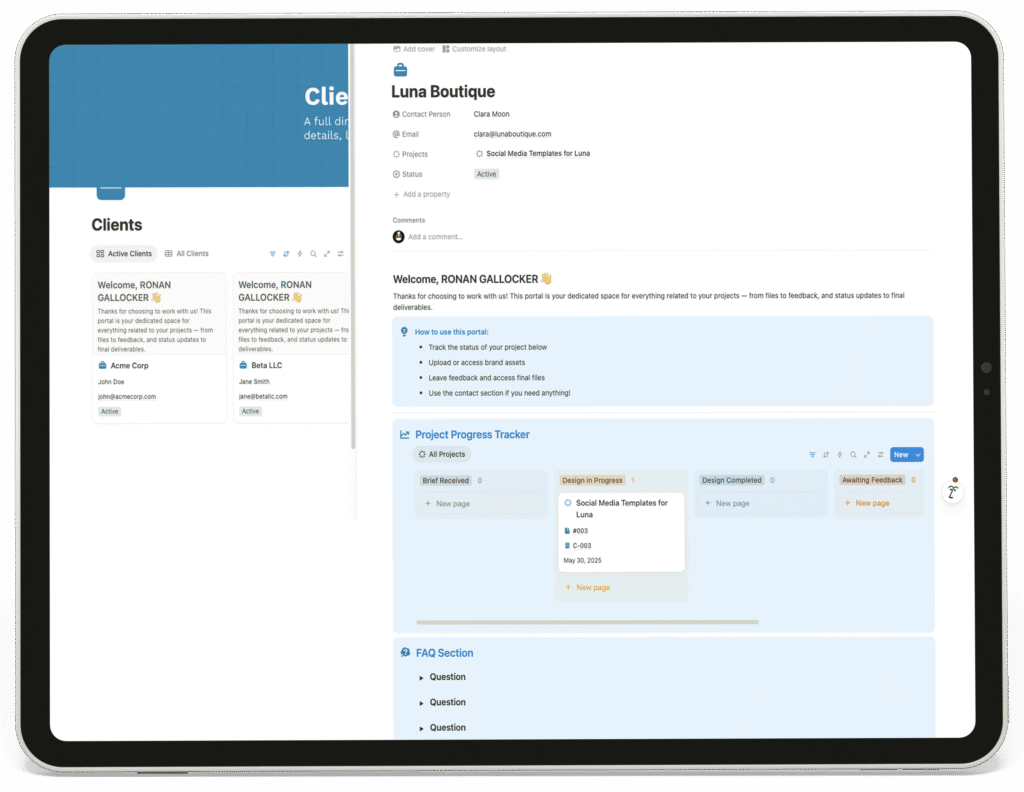 A client portal interface for agency client communications and asset sharing.