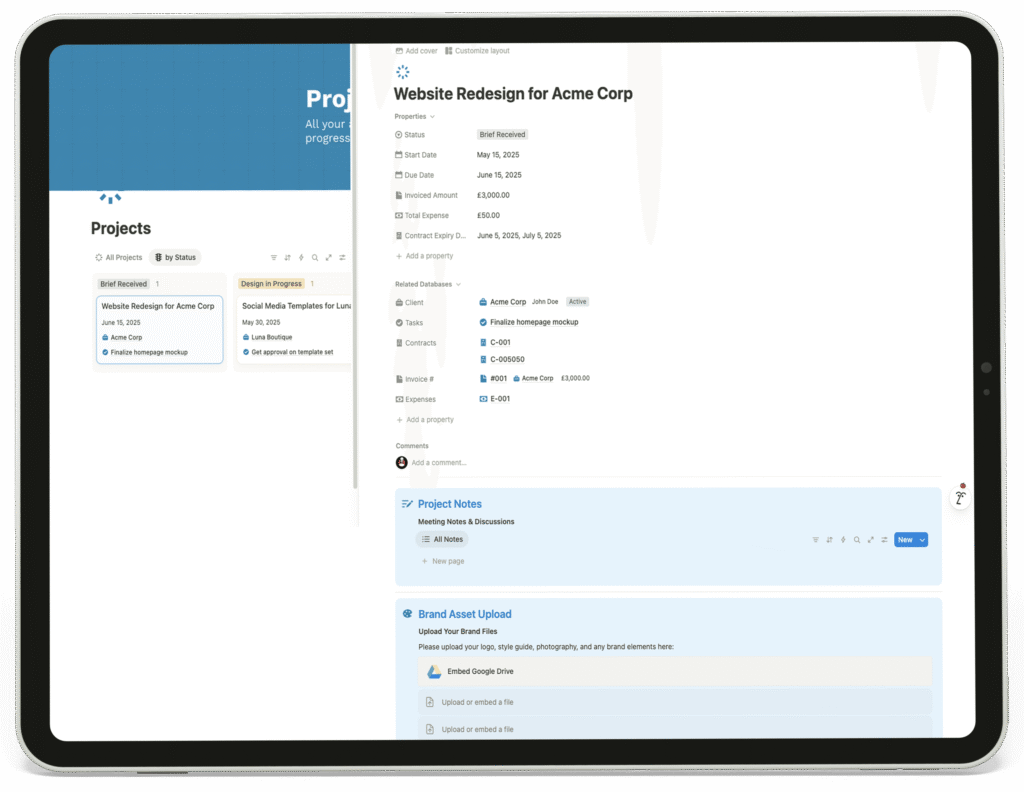 The main Projects dashboard for tracking all agency client work and deliverables.